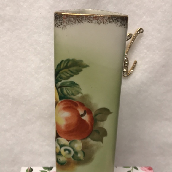 VINTAGE WALL VASES Green porcelain with gilded gold painted vintage fruit set 2 - Picture 6 of 16